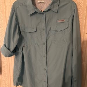 Columbia PFG monogrammed  Hiking Fishing Shirt roll up LongSleeve XL Aqua